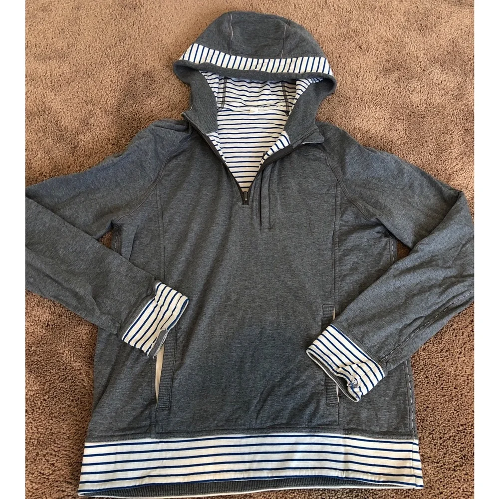 lululemon athletica Charcoal Gray Hoodie with Navy & White Stripes